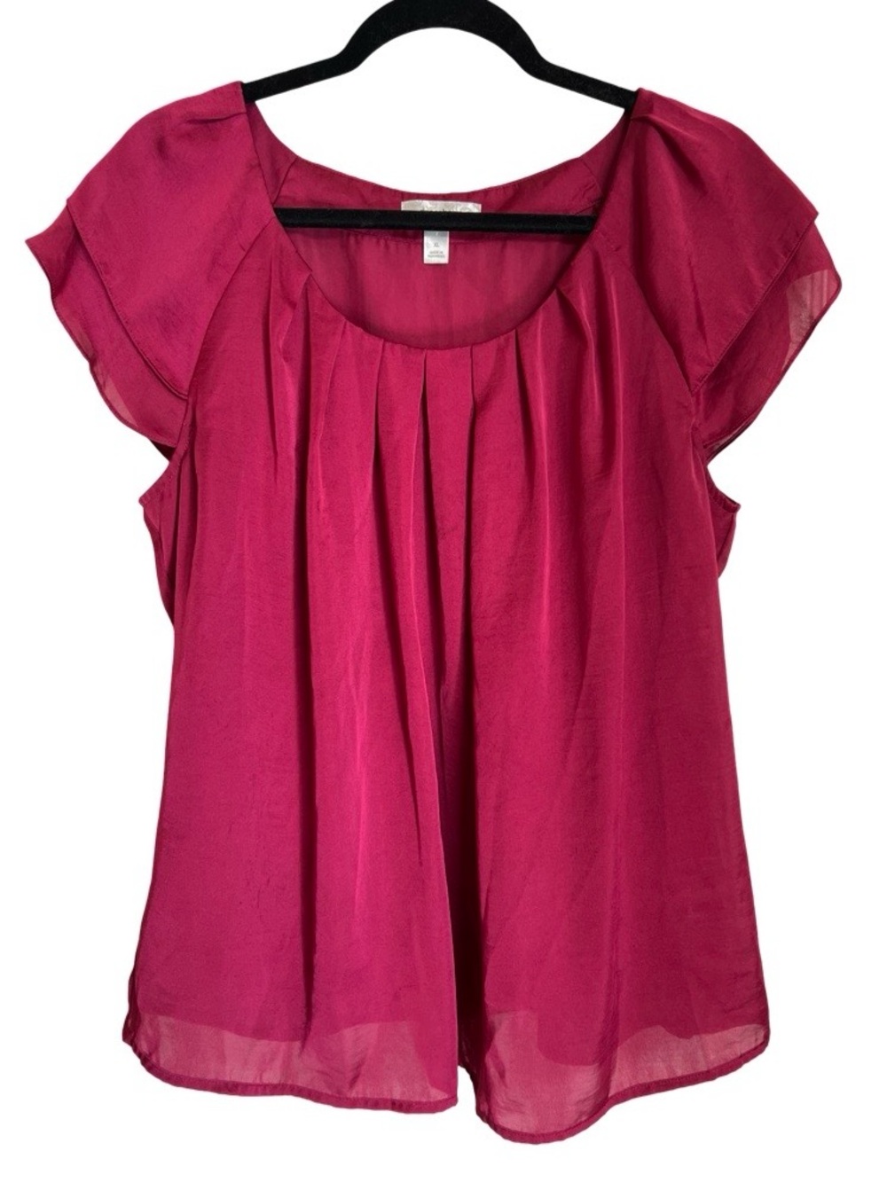 Dress Barn Magenta Pleated Satin Top With Flutter Sleeves SZ X-Large XL